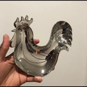 SHINY SILVER ROOSTER BOWL